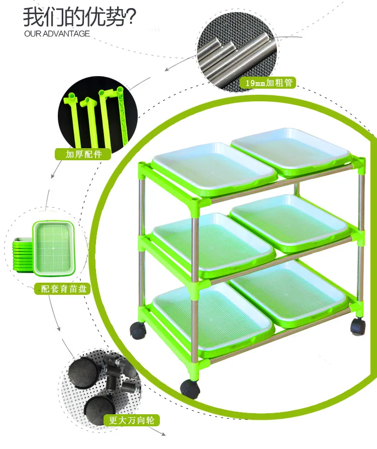 High Quality Movable Rolling Plant Seed Plastic Growing Garden Indoor Seedling Growing Tray Shelf For Home