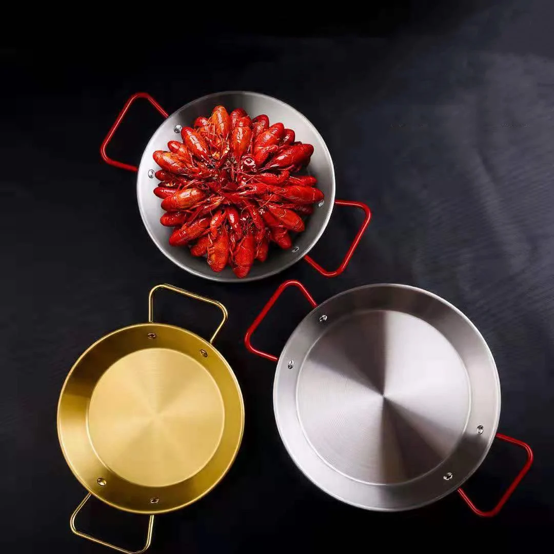 New HOT SALE Korea quality frying pan stainless steel spanish seafood lobster dish paella pans