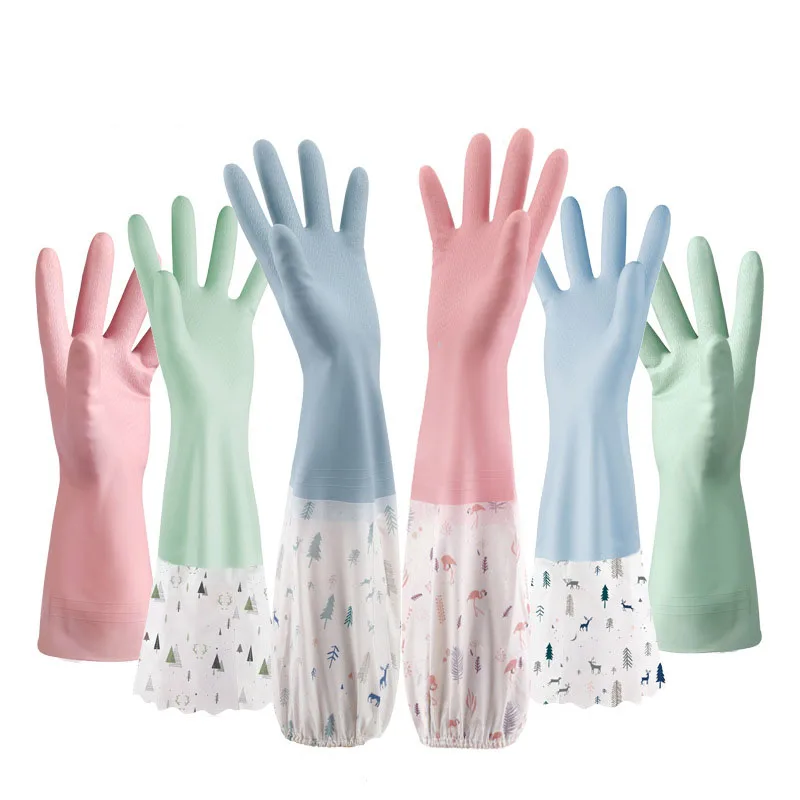 Household Washing Rubber Glove Coated Yellow Hand Long Latex Acid Resistant Kitchen Gloves