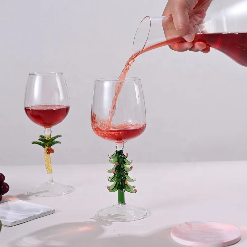 Christmas Gift 3D green Christmas Tree cocktail Glass cup Colored Stemware Champagne Glasses red wine glass goblet for party bar