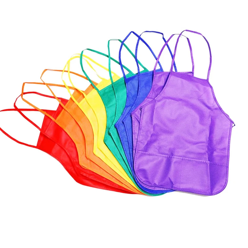 Custom Blank Children BBQ Kids Non Woven Disposable Cooking Kitchen Baking School Craft Painting Classroom DIY Apron With Pocket