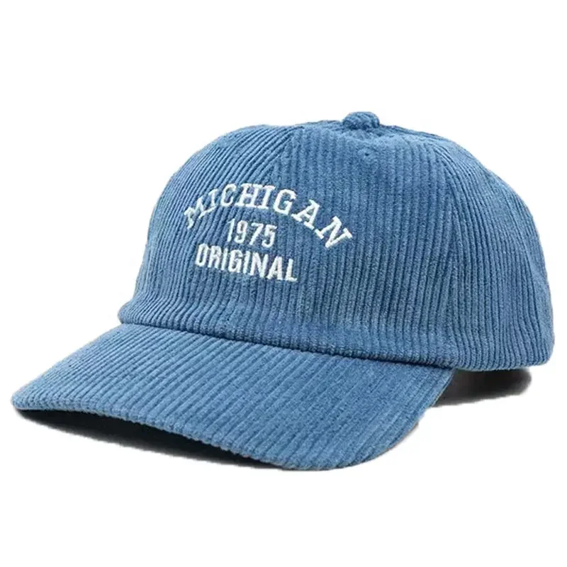 Fashion 6 Panel Corduroy Custom Embroidery Unstructured Dad Cap