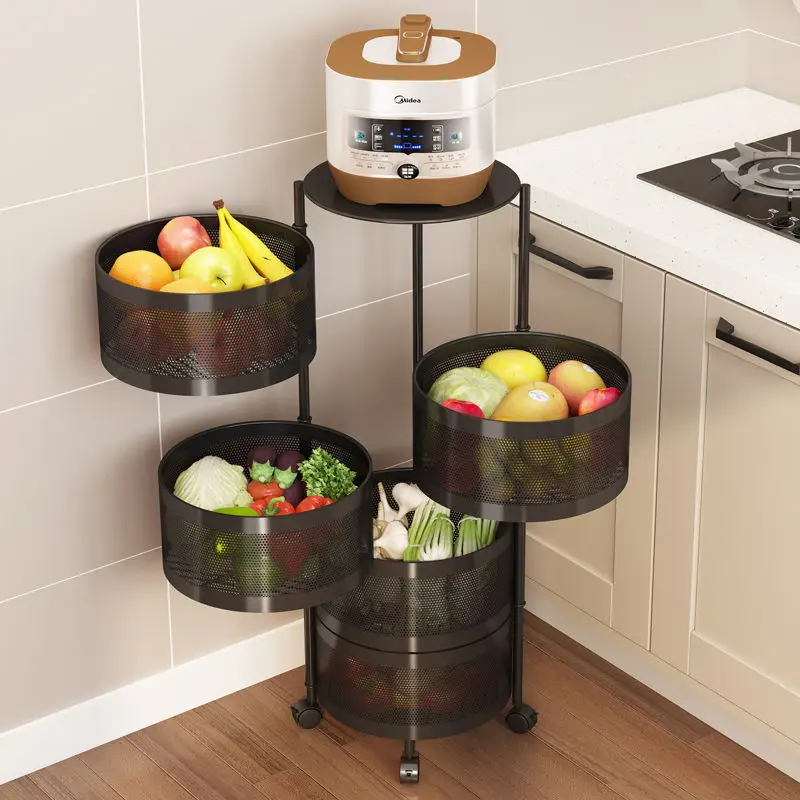 Multilayer Bathroom Rotating Storage Rack Kitchen 2/3/4/5 Tier Floor Round Vegetable Fruit Storage Shelf Rack