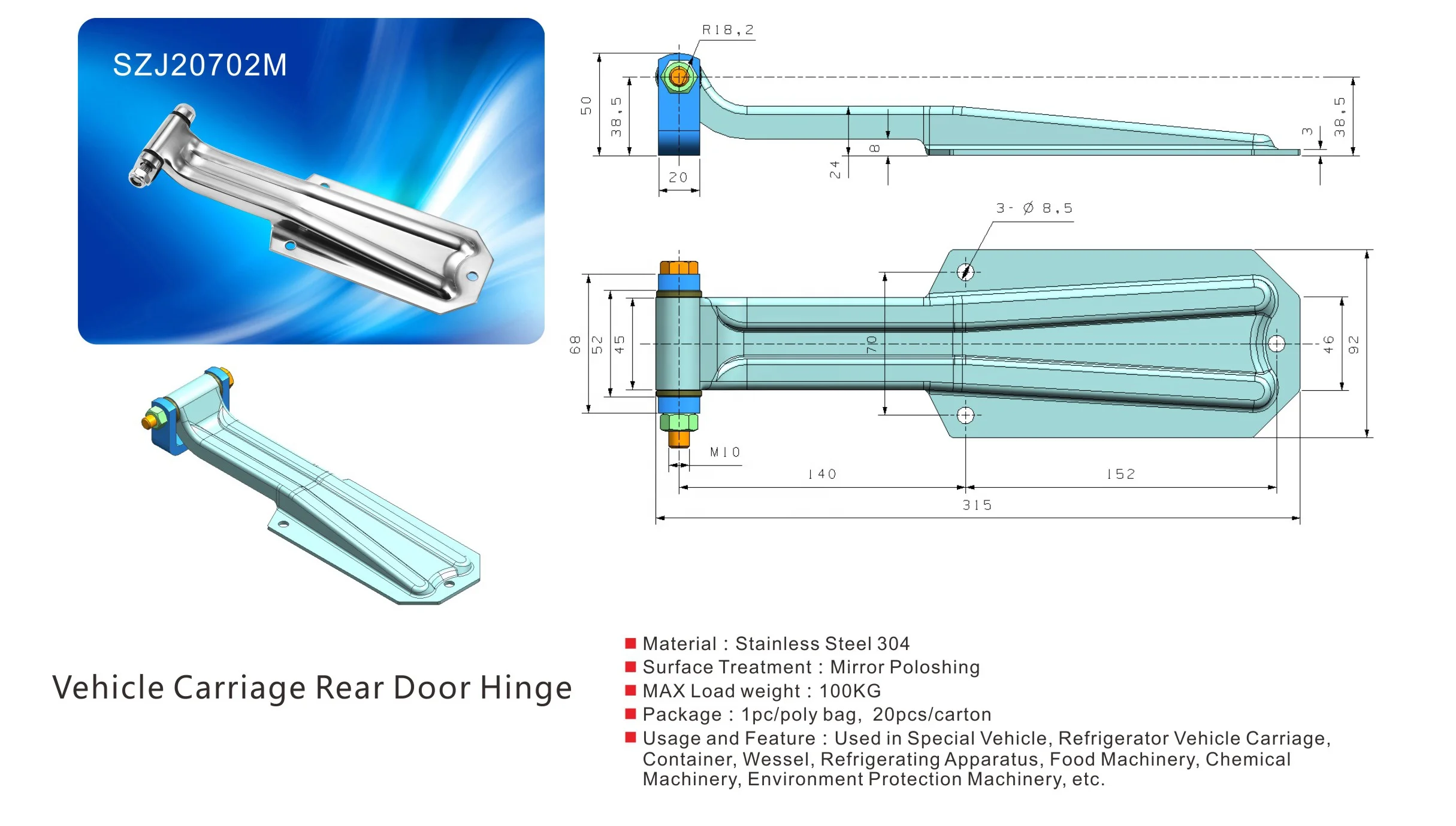 Wholesale High Quality Heavy Duty Door Hinge Design Vehicle Carriage Rear Door Hinge Container Steel Hinges