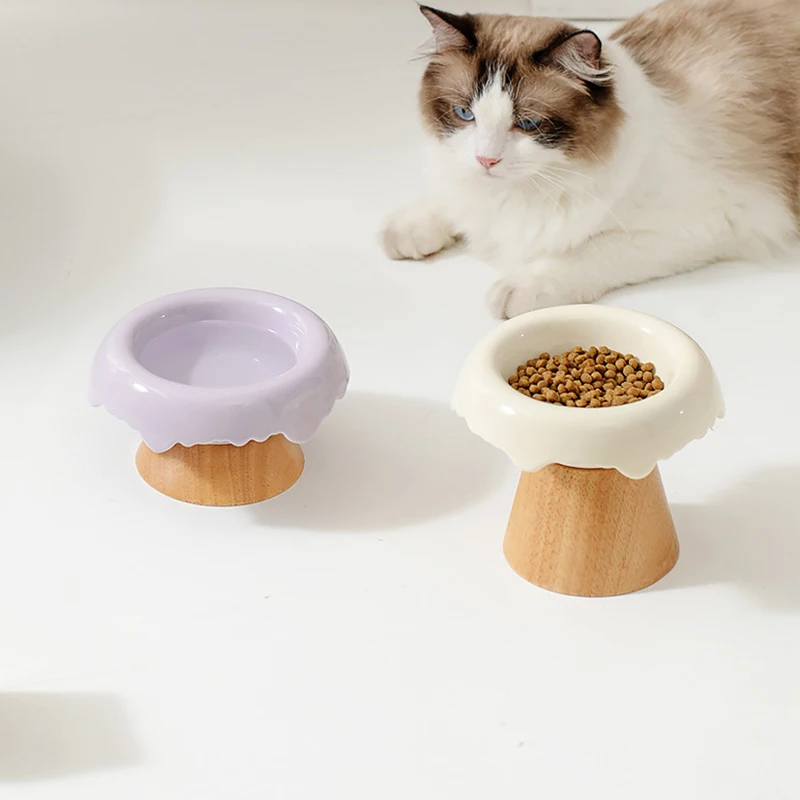 2024 Wholesale Split Ceramic Pet Bowl Elevated Mouth Neck Anti-Tipping Cat Dog Food Bowl Tilted Water Ceramic Bowl with Stand