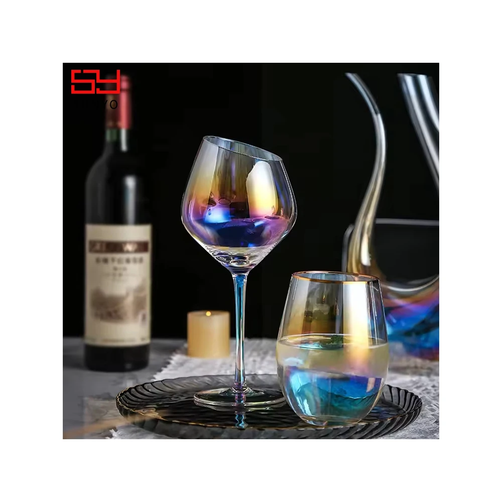 Sunyo Wholesale Sodalime Handmade Lead Free Crystal Colored Red Wine Glasses Set