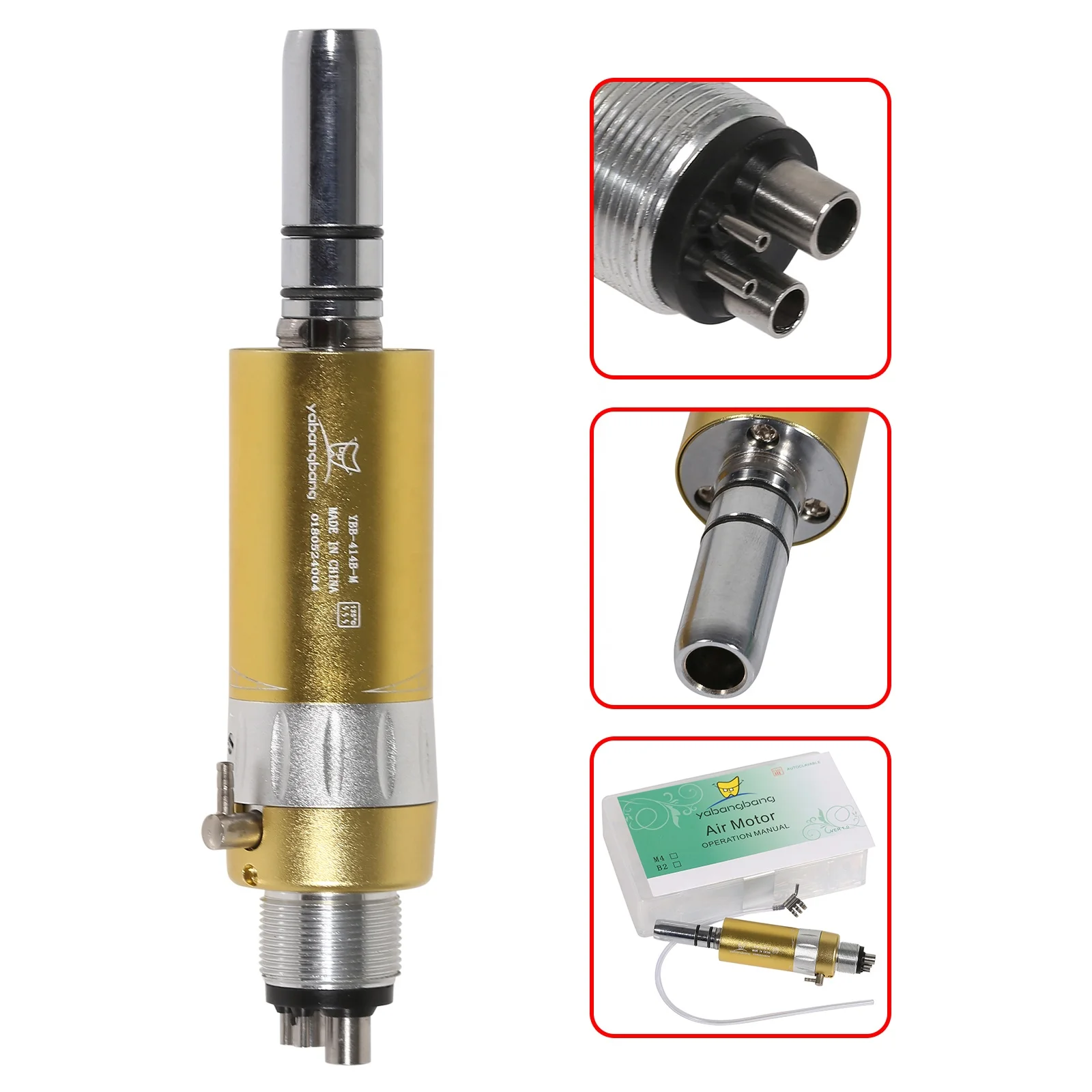 Hot Sale! NSK Style Dental 1:1 E-type External Spray Air Motor 4 Holes Slow/Low Speed Handpiece Gloden