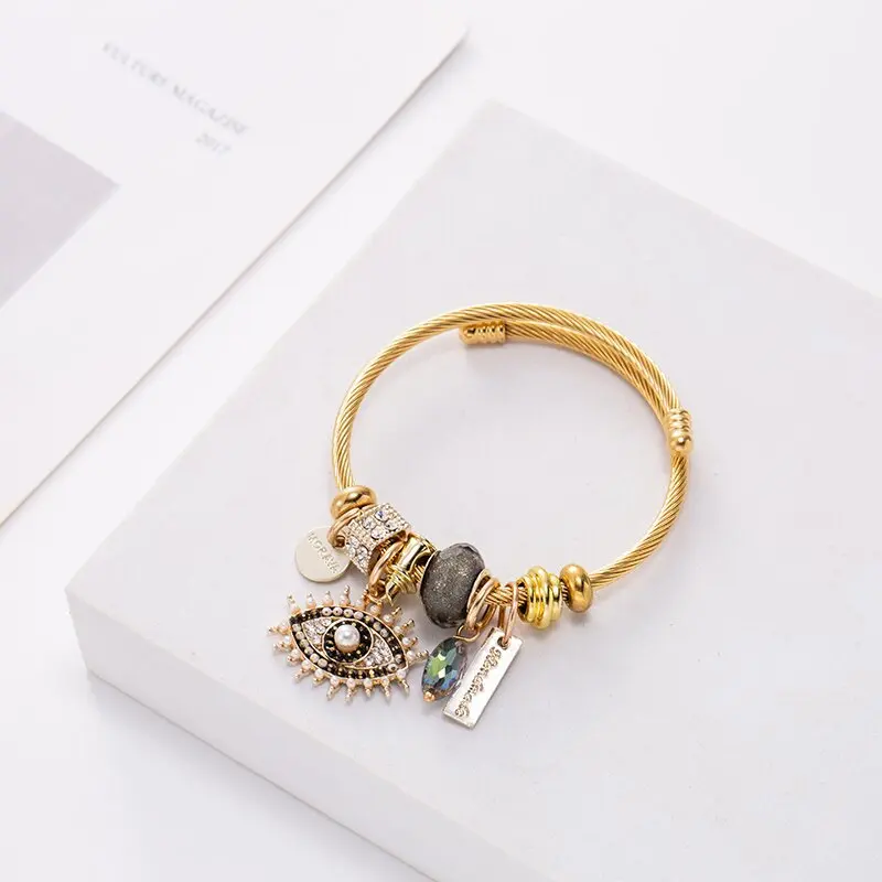 Women Vintage Diy Evil Eye Crystal Rock Pendant Adjustable Bracelet Boho Fatima Turkish Evil Eye Bracelet Meaning