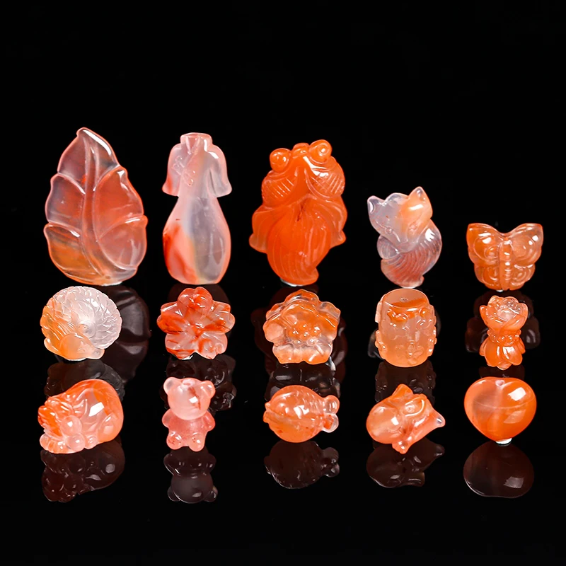 JD GEMS Semi Precious Gemstone Carved Cute Animal Floral Shape Natural Ice China Red Agate Beads with Hole for Jewelry Making