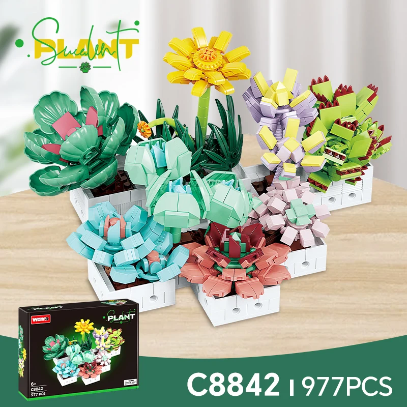 Женские игрушки C8842 новейшие 8 в 1 цветущие суккуленты горшок bonsia de plantas растение цветок сочные набор строительных блоков
