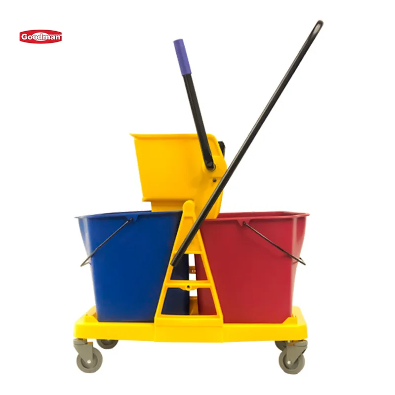 PP Plastic Double Bucket Mop Wringer Trolley With Handle