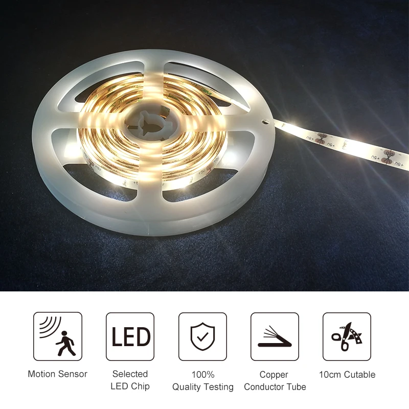 
Under bed light PIR motion sensor led strip light battery powered 230v warm white led strip 