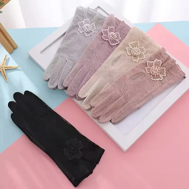 New design thin breathable elegant women sunscreen short lace summer driving Gloves