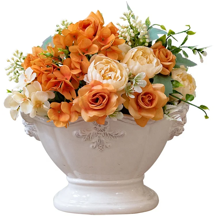 Rose Flowers Orange High-end Artificial Flowers Living Room Dining Table Bouquet Dried Flowers