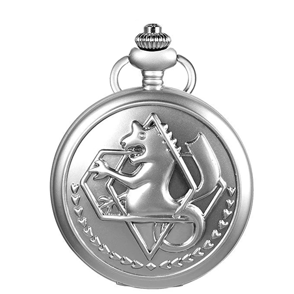 New Silver black quartz Anime Fullmetal Alchemist Pocket Watch with Chain Box for Cosplay Accessories Anime Merch