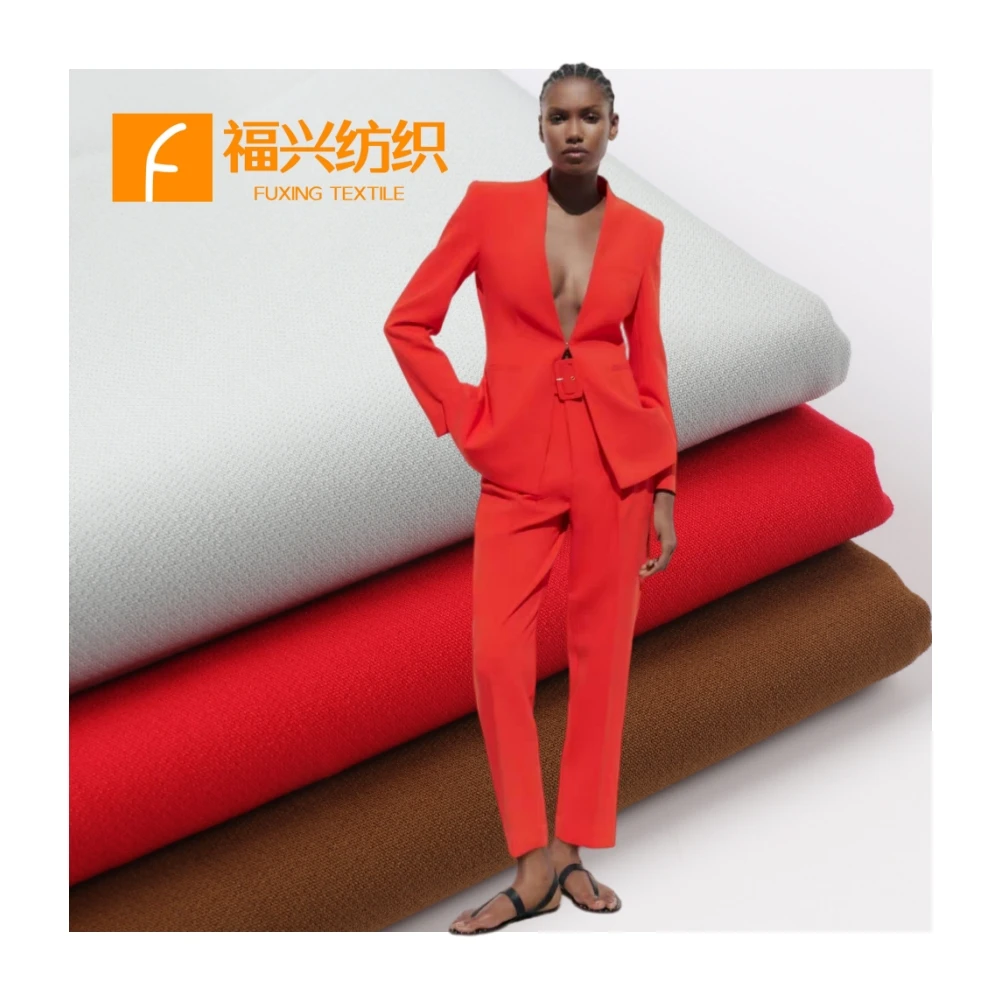Wrinkle Resistant double weaving twill solid polyester rayon stretch women suit fabric