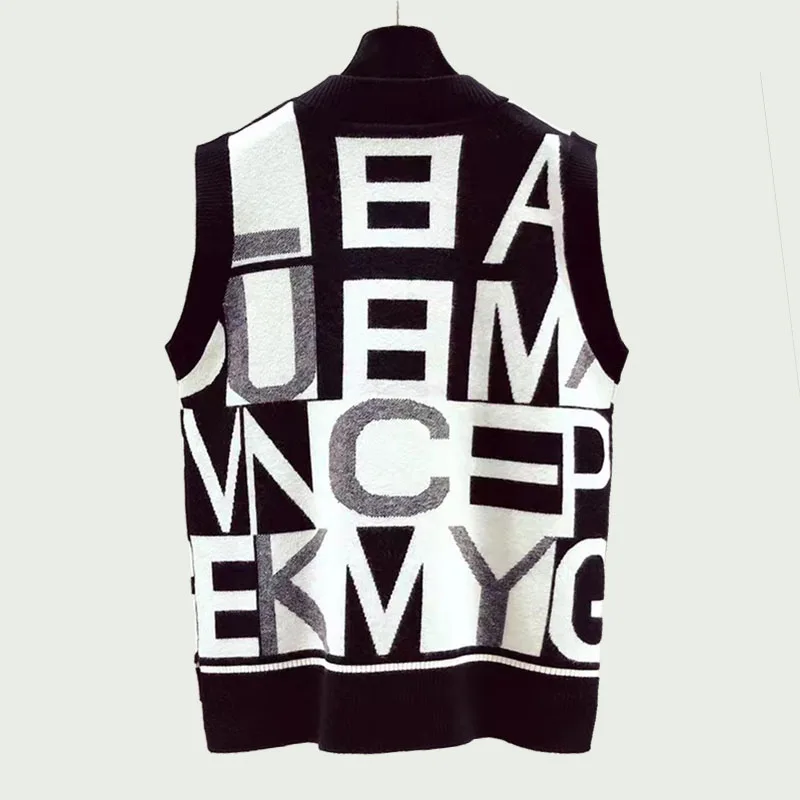 Accept small orders OEM knitwear cashmere sleeveless letter jacquard knitted men custom sweater vest