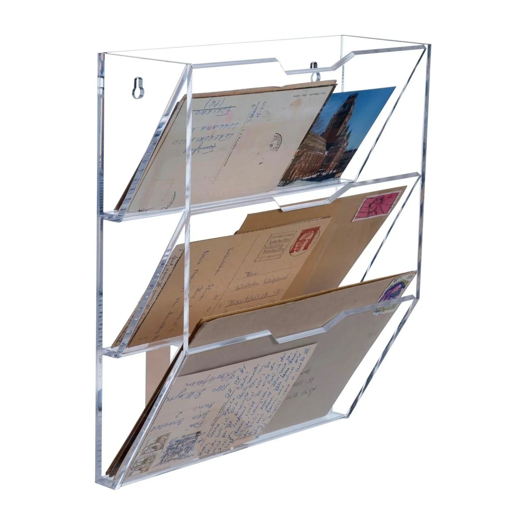 Wholesale Customized Acrylic Hanging Wall File Holder Wall Mount Acrylic Mail Magazines Organizer