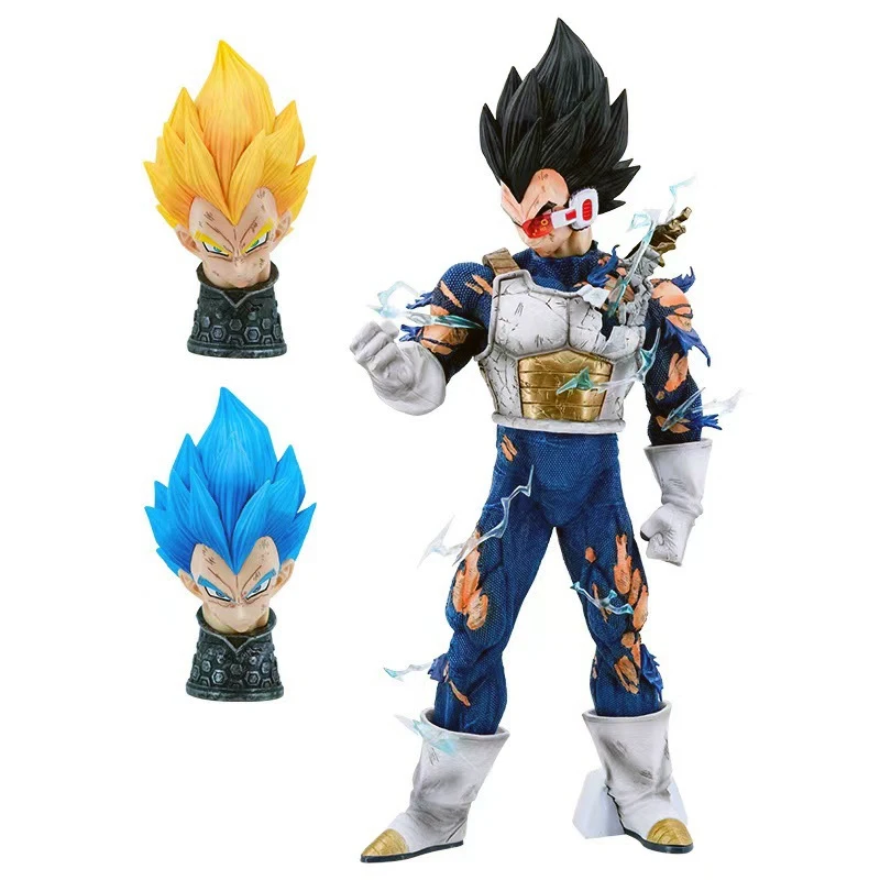 45.5cm Dragon Z Ball Super Saiyan Vegeta 3 Heads Super Blue Cosmic Suit Anime Figures Model Ornament Collectible Toy