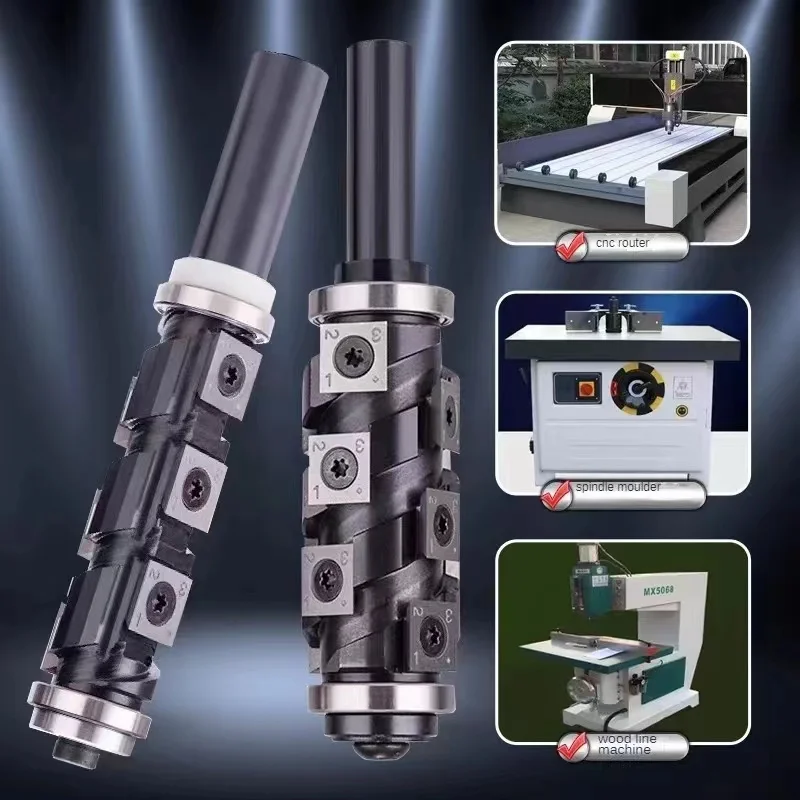 1/2 Shank Replaceable Helical Spiral End Mill Cutter Head For Trimming Wood High Precision Cnc Carbide Router Bit With Bearing