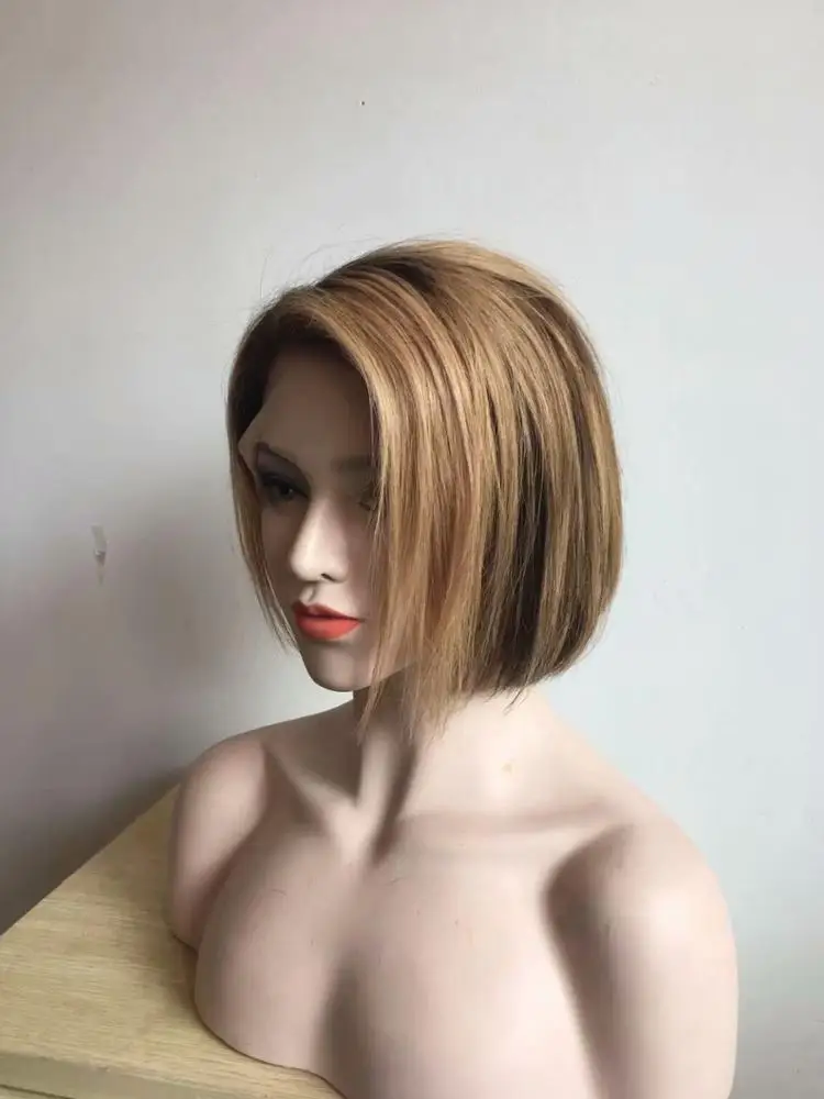 
High Quality No Chemical Kosher Wigs Short Bob Human Virgin Hair Ombre Color Lace Front Wig 