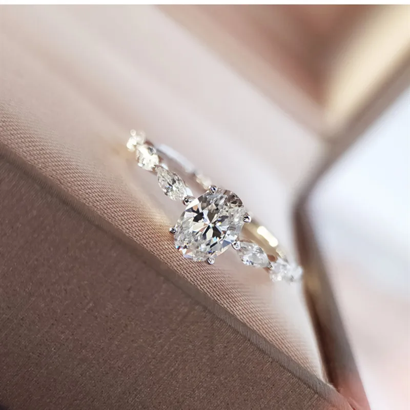 Minimalist 925 Silver Fashion Crystal Finger Rings Women Wedding Zirconia Anillos Jewelry Wholesale Engagement Ring