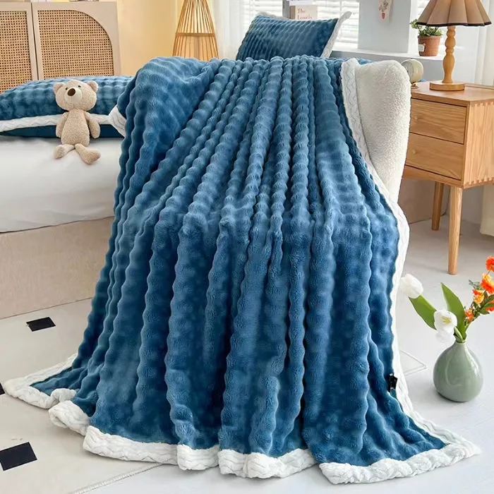 Custom thickened soft warm throw blankets nordic style modern imitation rabbit velvet milk velvet blanket