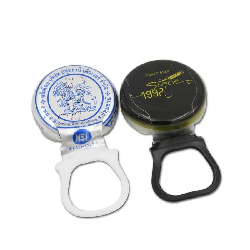 wholesale silver 26mm easy open aluminum plastic pull ring cap lid for water juice beer bottle