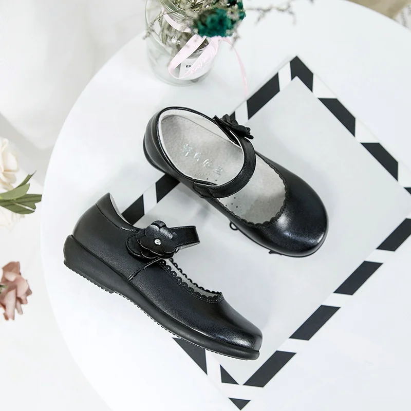 Оптовая продажа, детская дышащая дешевая школьная форма для девочек, кожаная черная обувь