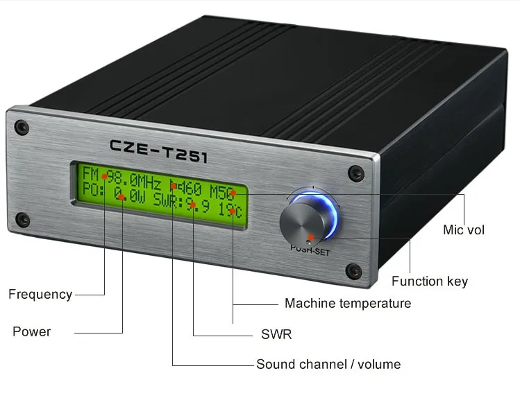  CZE-T251 25 Вт беспроводной стерео/моно PLL FM-передатчик для радиостанции разъем NJ с блоком