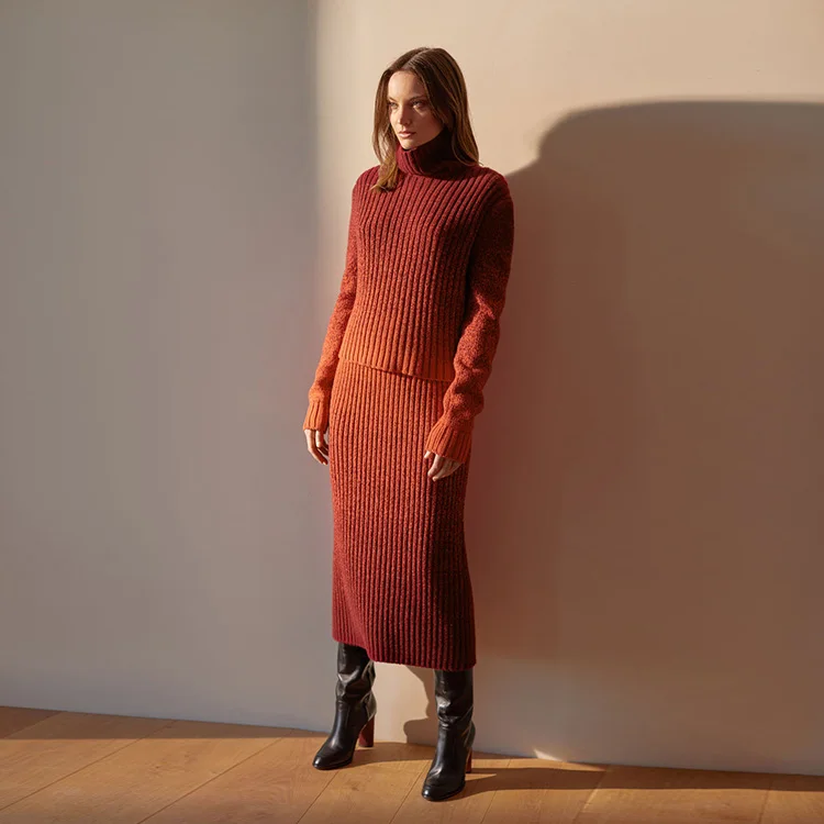 2022 Custom Autumn Spring Knit Ladies Skirt Wool Cashmere Sweater Rib Skirt For Women