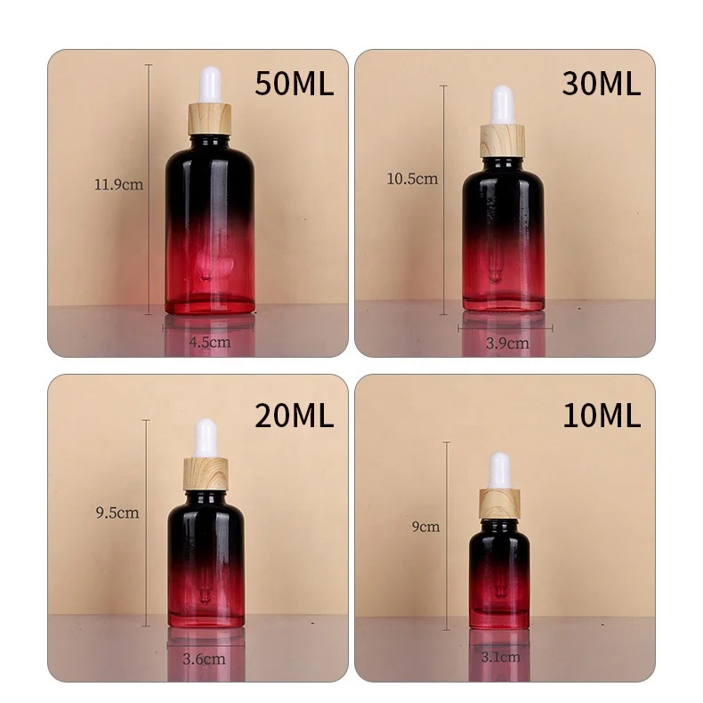 Private Labeling Glass Bottle 10ml 20ml 30ml 50ml Gradient color Empty Dropper Bottle for Rose Essential oil