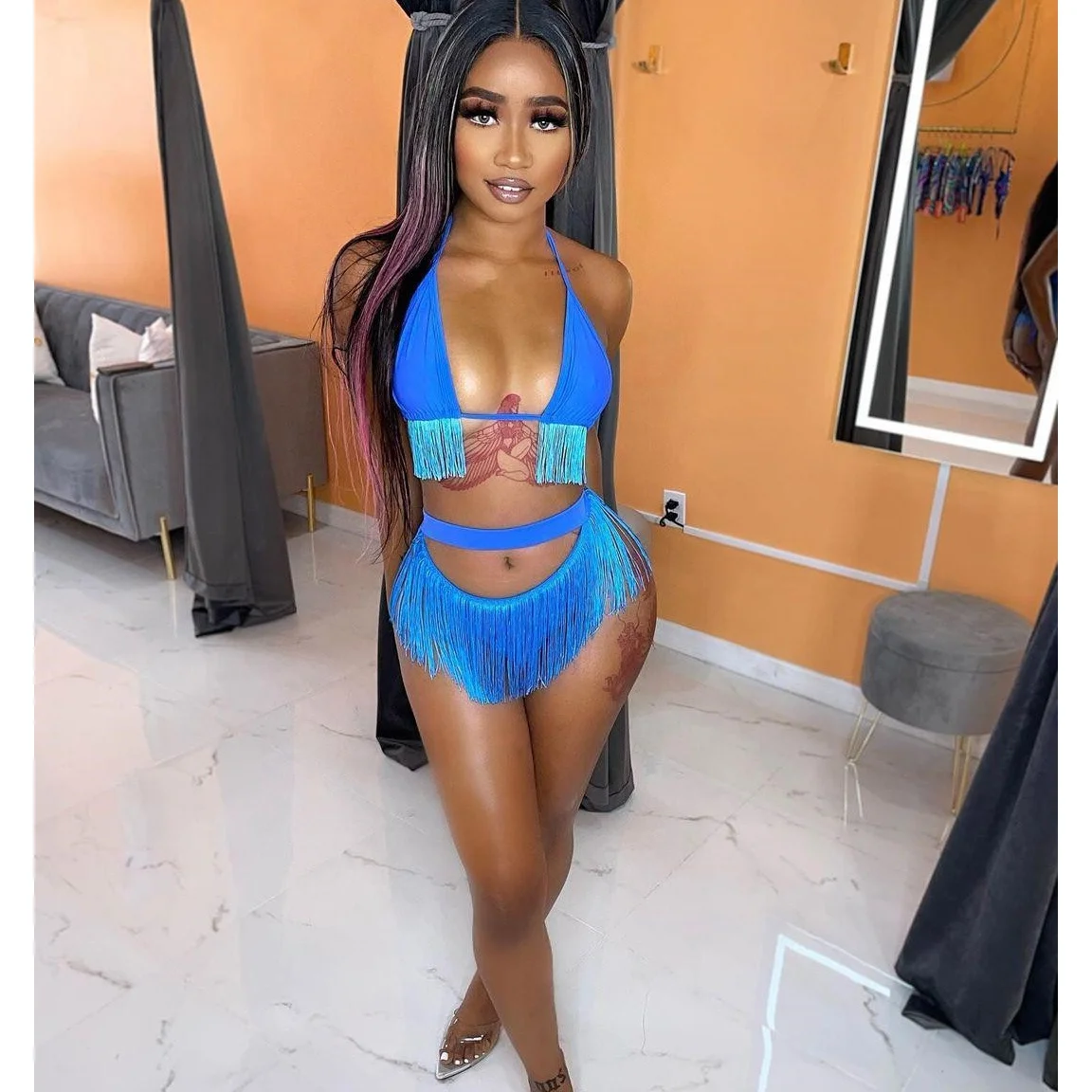 New Arrival Beach Wear Women Swimwear Sexy Bathing Suit Swimsuit 2 Piece Fringe Micro Bikini Set 2022