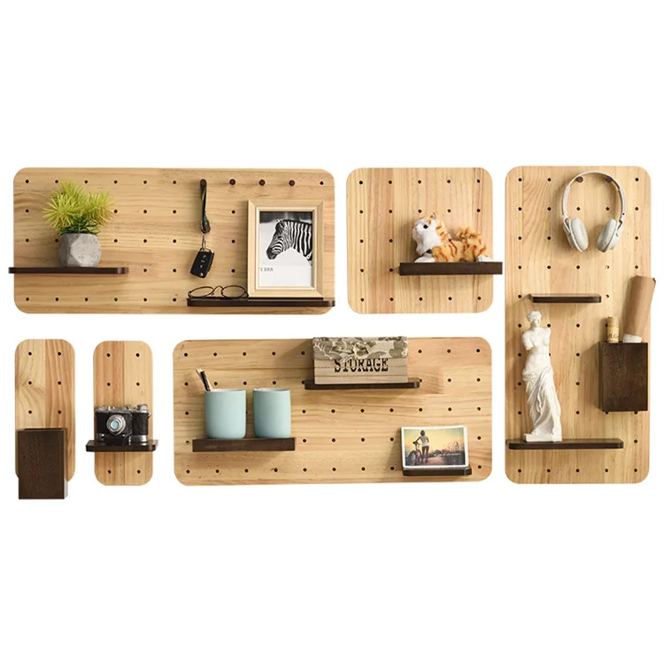 Wall Mount Display Pegboard Wall Panel,Wood Peg Board System Dish and Plate Organizer Adjustable Wood Drawer Organizer Pegboard