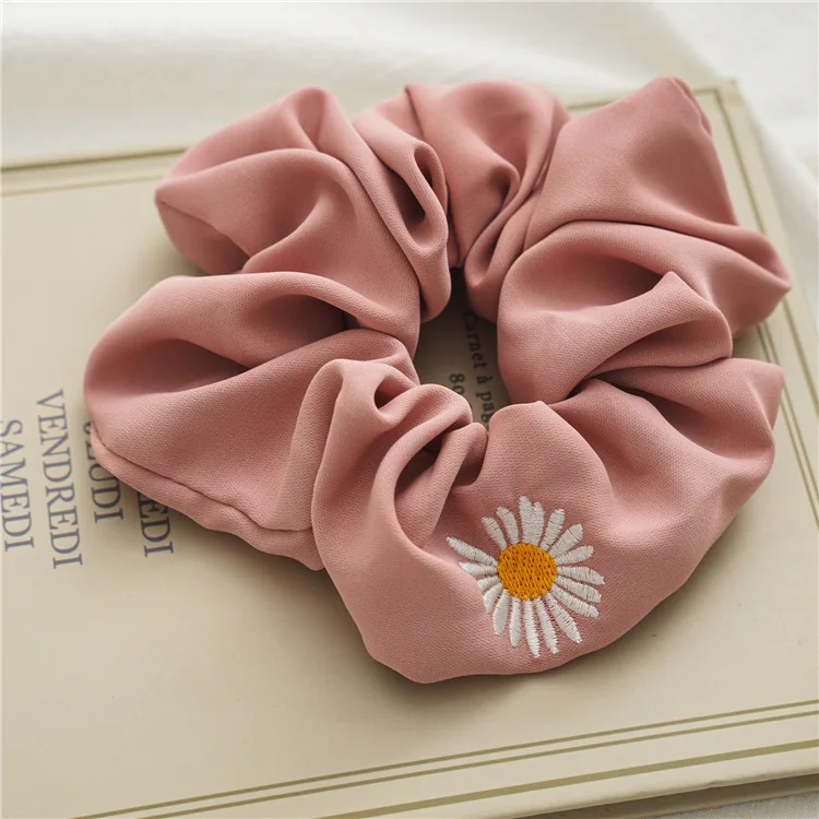 Fabric Elastic Band Scrunchies Custom Flower Printed  Hair Ties Polyester Scrunchies For Women