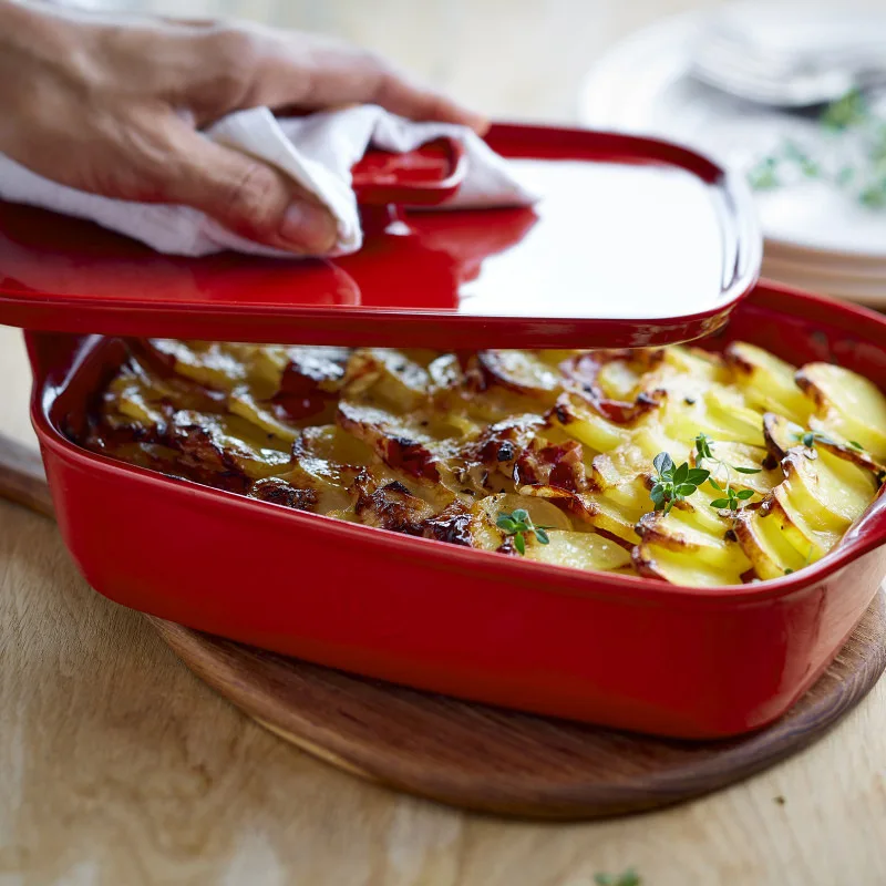 High quality ceramic rectangular binaural casserole for household kitchen with lid bakeware