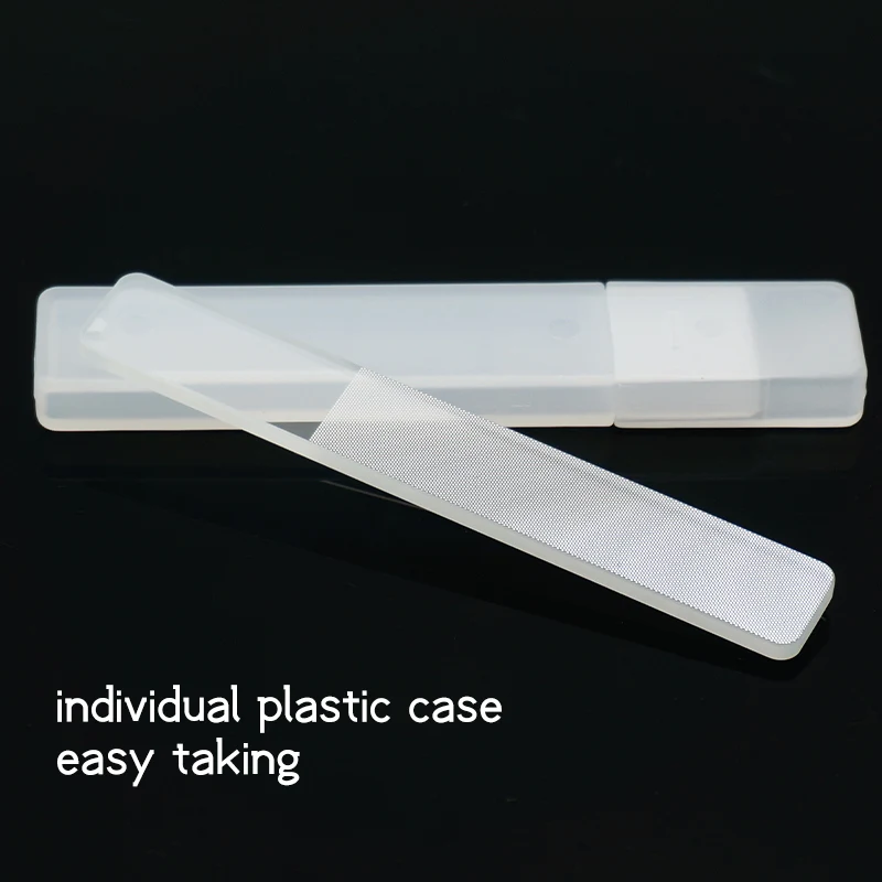 Best mini 3.5 inch etched round buffer custom print design clear  with case sleeve bulk-nano-crystal glass nail file