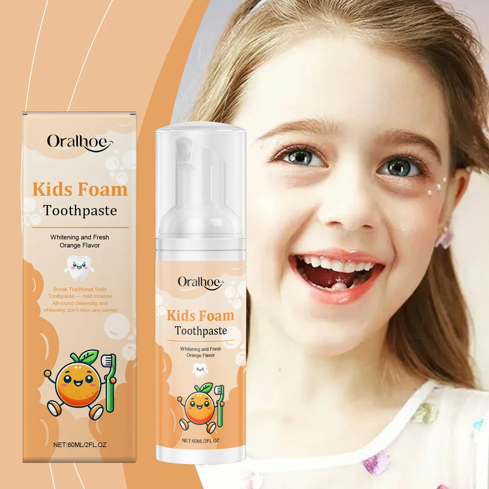 Lidercare Kids Foam Toothpaste Whitening And Fresh Natural Orange Flavor 50Ml Mousse Toothpaste