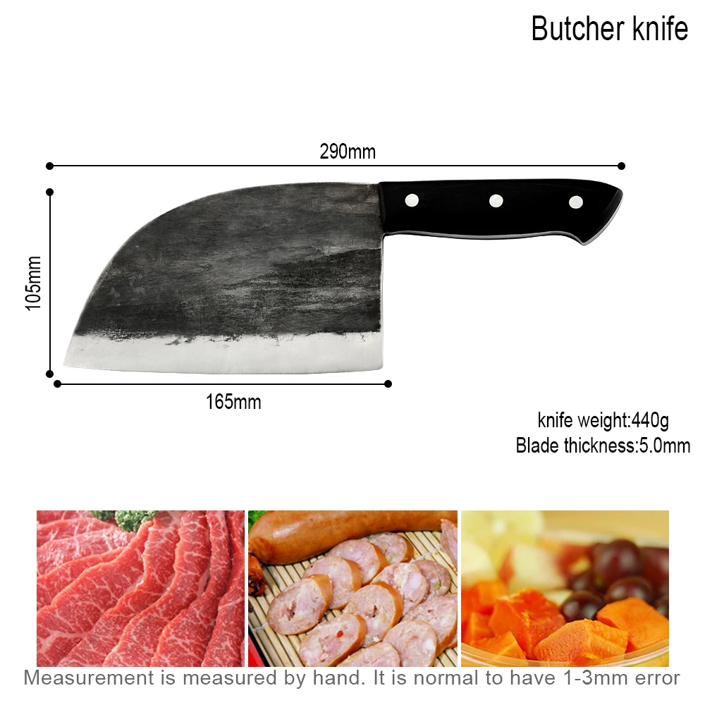 
Qing Full Tang Knife Kitchen Professional Carbon Steel Powerful Heavy Chopper Hand Forged Broad Butcher Knife for Heavy Duty 