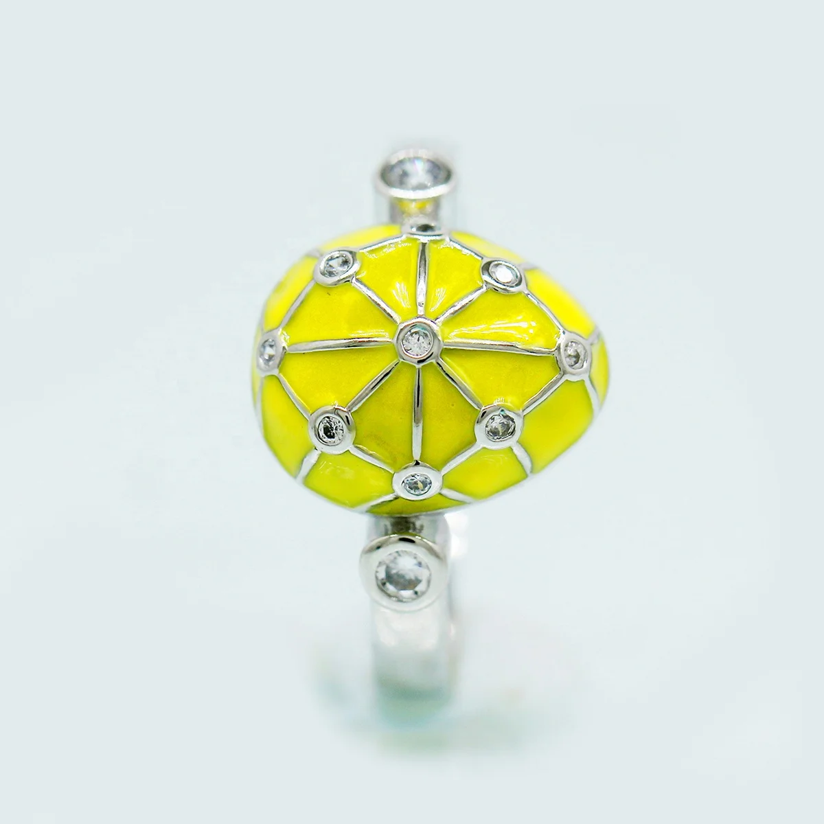 Happy Easter Day Gifts Russian Style Jewelry Woman Fancy Girls Silver Plated Custom Design Yellow Enamel Faberge Egg Band Ring