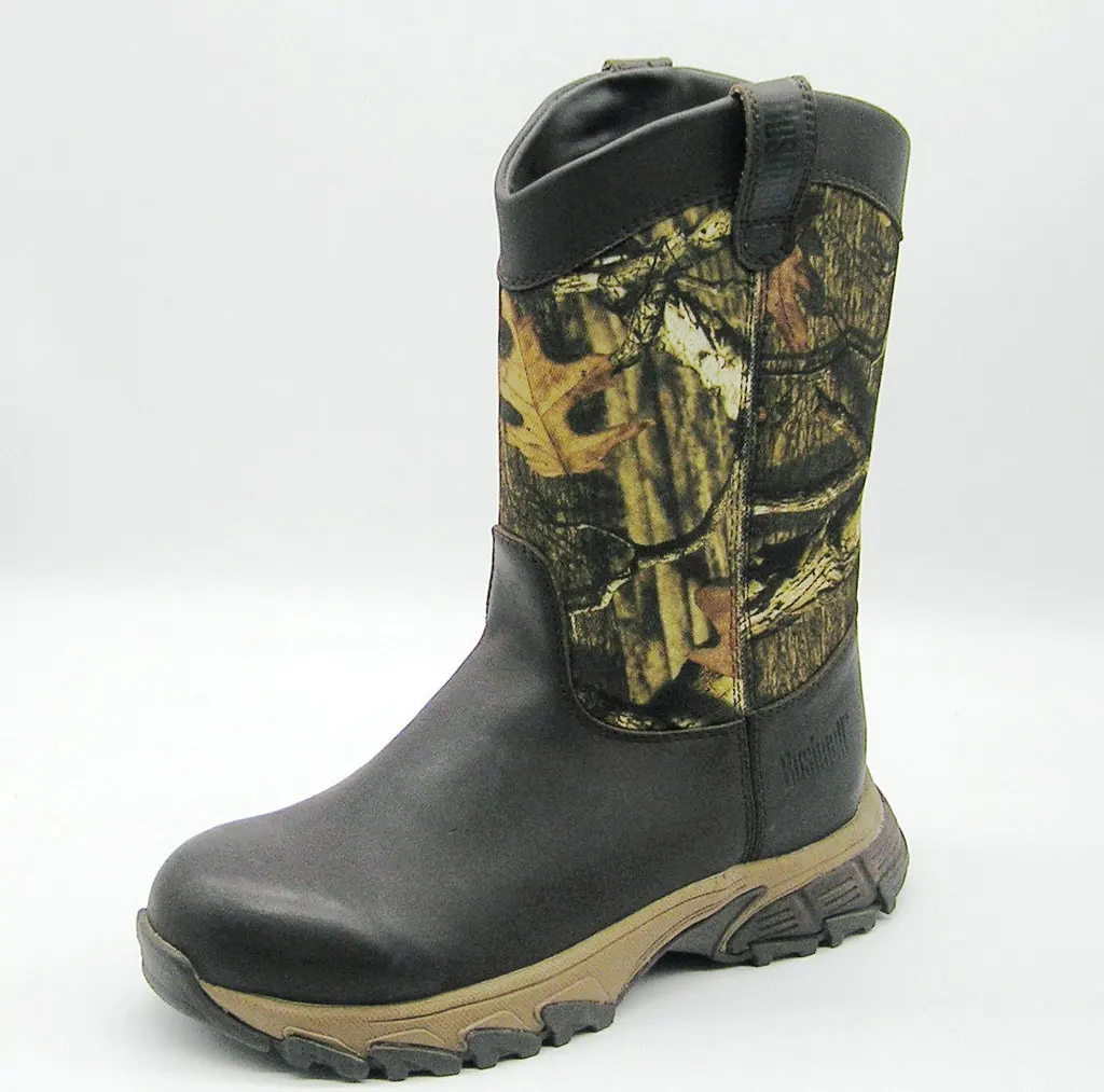 
Mens Slip On Genuine Leather Real Tree Fabric Thermal Mid Rise Waterproof Hiking Trekking Insulated Outdoor Hunting Boots 