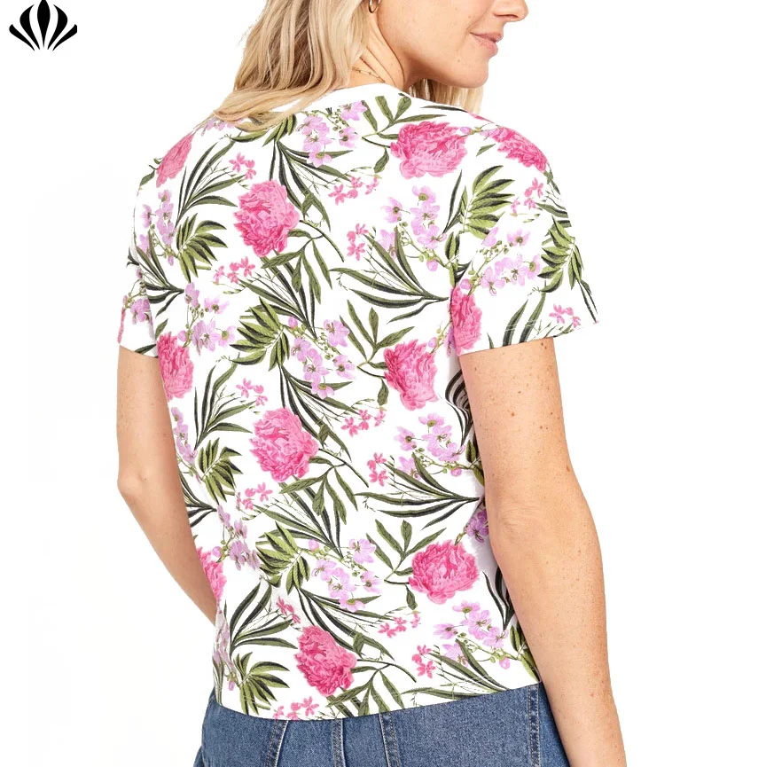 High Quality Crew Neck  Short Sleeve T-shirt Women 100% Cotton Printed T-shirt