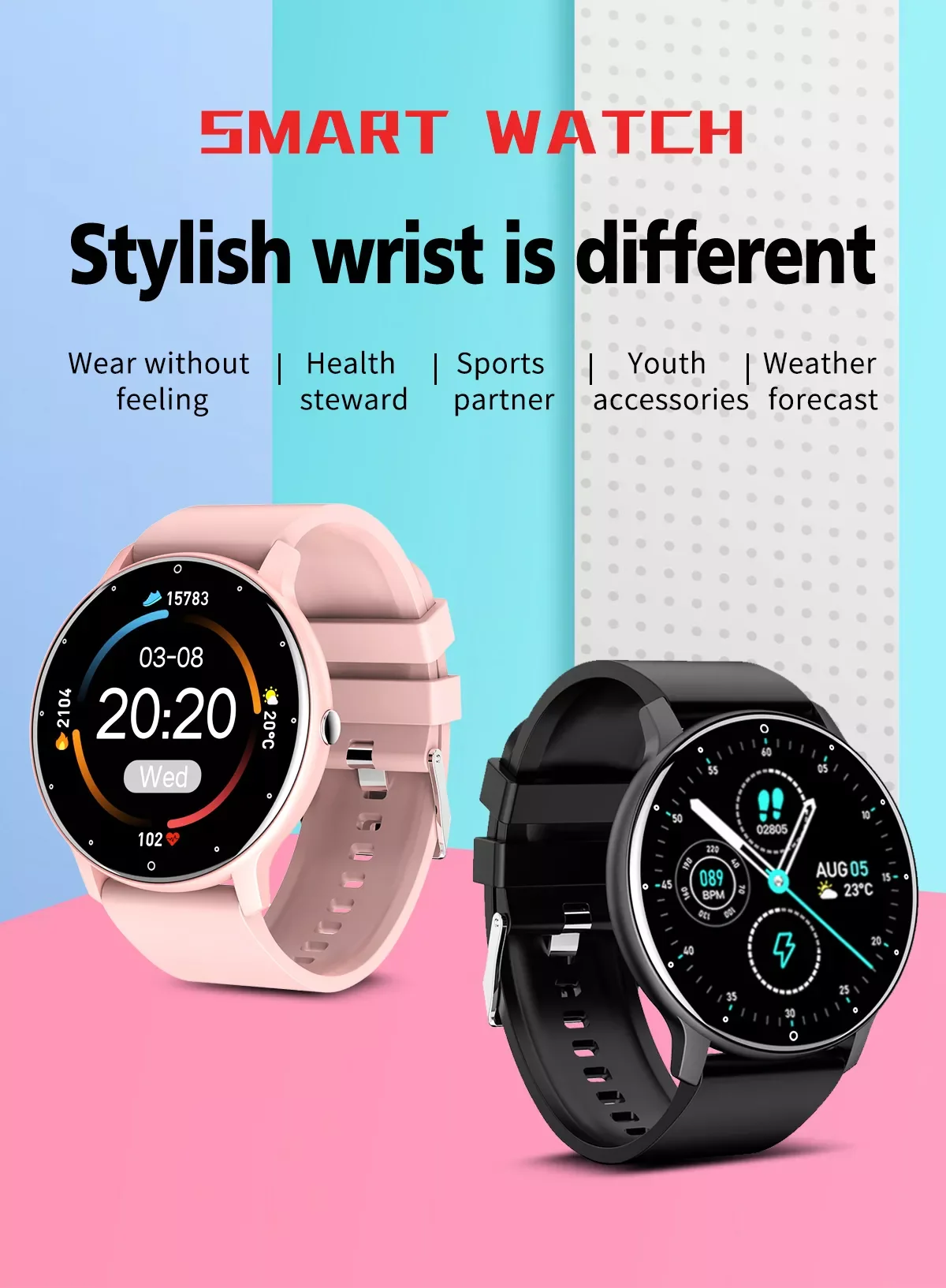 ZL02D smart watch round ip67 waterproof color screen touch heart rate fitness exercise health monitoring smart watch
