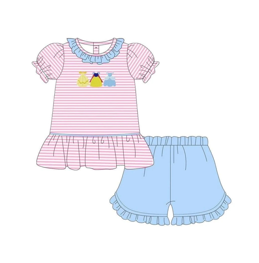 Wholesale boutique baby girls Princess clothing Toddlers summer Outfits Baby kids Short Sleeves pink shorts Clothes hot sale