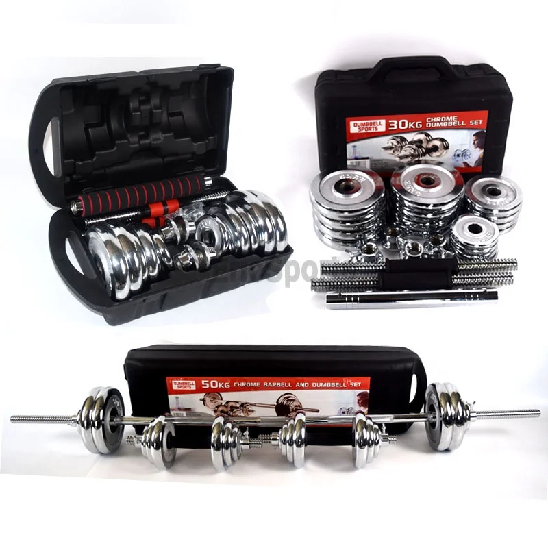 buy online free  weight adjustable strength training 15kg 20kg 30kg boxes chromed dumbbell sets