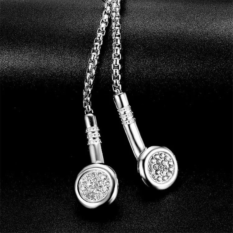  Luxury Brand Personalize Hip Hop Music Jewelry Gold Titanium Steel Diamond DJ Earphones Earplugs Necklaces For Men