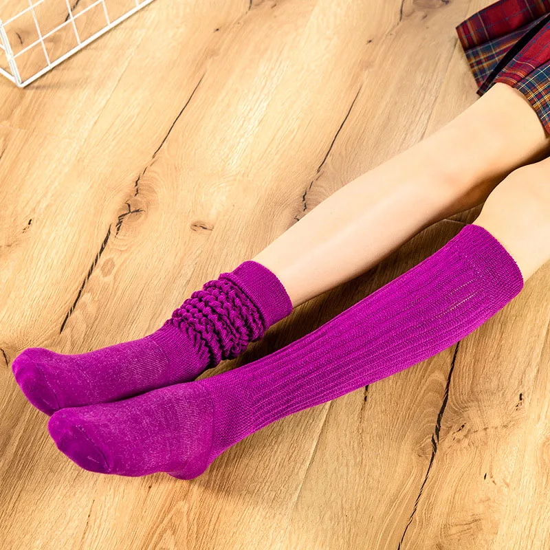 Wholesale Fashion Double Needle Cotton Elastic Long Solid Color Loose girls Slouch Sock For Women