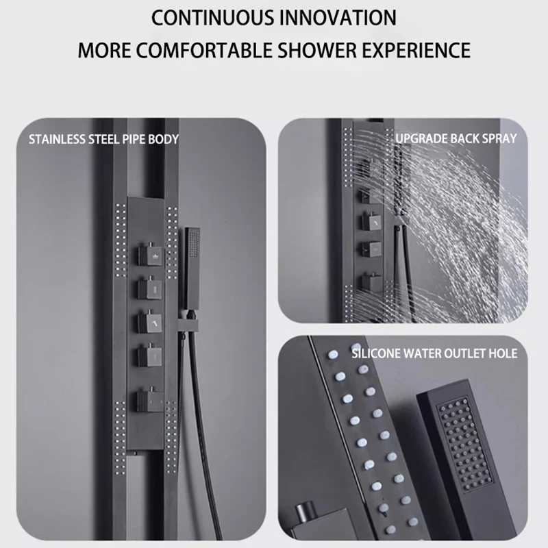 2024 TikTok Hot Sale Black Multifunction Bathroom Waterfall Rainfall Stainless steel Shower Panel Column Sprinkler Massage Set