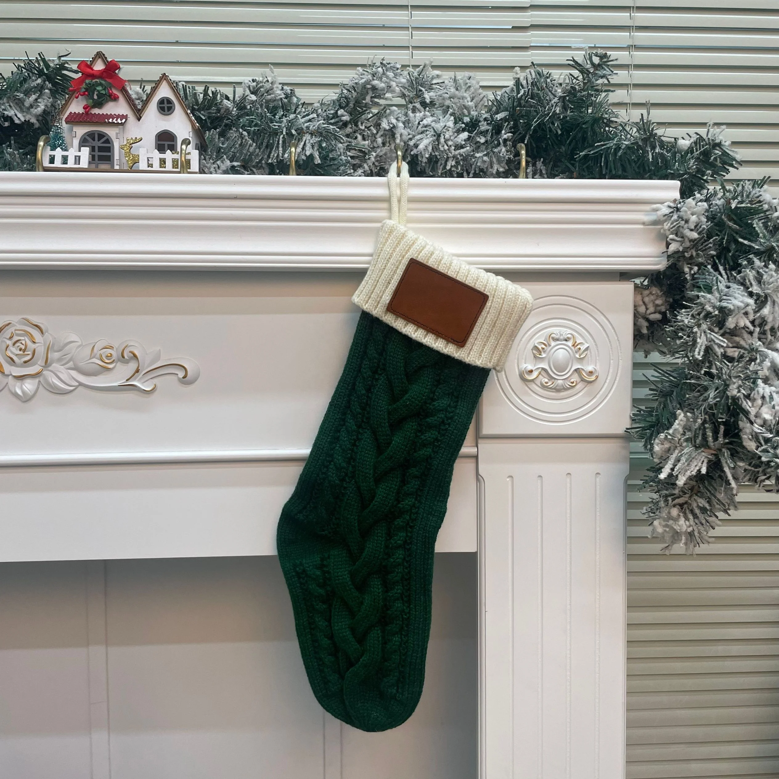 Merry Christmas Stocking Knitted Gift Bag Large Tree Pendant Decoration Leather Patch Party Supplies Luxury Christmas Stockings