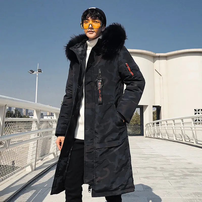 Customized Oem Fashion Mid-length Fur Collar Plush Thick Camouflage Casual Down Jacket For Men